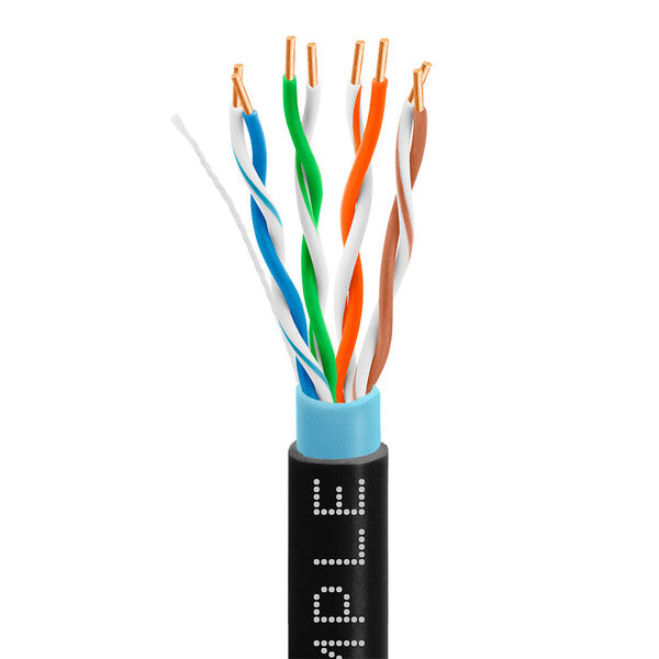 Wavenet 1338-N Cmple - Cat5e Outdoor DB Waterproof Solid Bare Copper Ethernet Cable, 24 AWG Unshielded Twisted Pair (UTP), Direct Burial Cat5e Wire - Black 1000 Feet