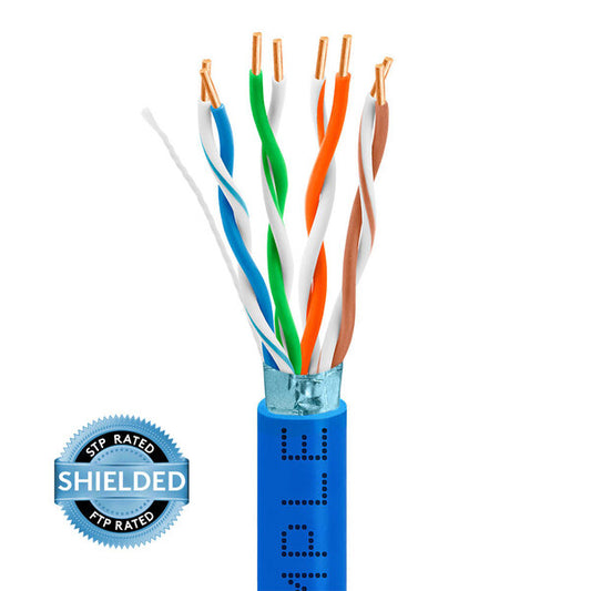 Wavenet 1366-N Cat5e Bulk FTP Shielded Solid CMR/PVC Ethernet Cable, Gigabit 350MHz ETL Listed Bare Copper Network Cable, 1000 Feet - Blue