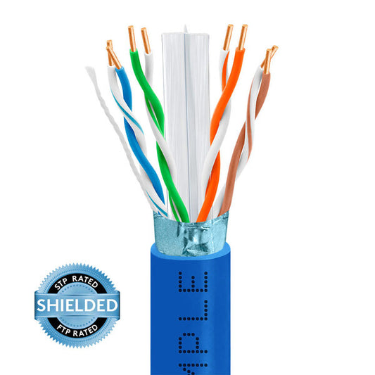 Wavenet 1367-N Cat6 Shielded CMR 600MHZ STP/FTP Ethernet Bulk Cable 23AWG Bare Copper - 1000 Feet Blue