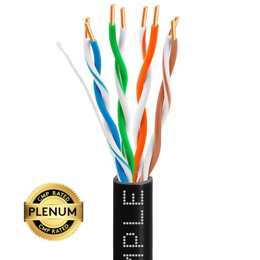 Wavenet 4003-N Cat5e Plenum (CMP) Cable, 1000FT, 24AWG 4 Pair Solid Bare Copper, 350MHz, ETL Listed, Unshielded Twisted Pair (UTP), Bulk Ethernet Cable  Black