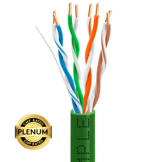 Wavenet 4006-N Cat5e Plenum (CMP) Cable, 1000FT, 24AWG 4 Pair Solid Bare Copper, 350MHz, ETL Listed, Unshielded Twisted Pair (UTP), Bulk Ethernet Cable - Green