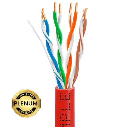 Wavenet 4007-N Cat5e Plenum (CMP) Cable, 1000FT, 24AWG 4 Pair Solid Bare Copper, 350MHz, ETL Listed, Unshielded Twisted Pair (UTP), Bulk Ethernet Cable - Red