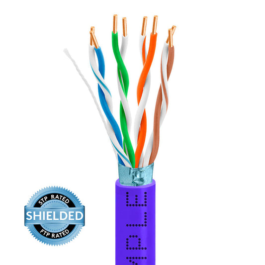 Wavenet 4009-N Cat5e Bulk FTP Shielded Solid CMR/PVC Ethernet Cable, Gigabit 350MHz ETL Listed Bare Copper Network Cable, 1000 Feet - Purple