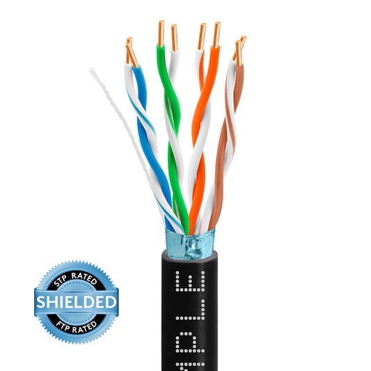 Wavenet 4010-N Cat5e Bulk FTP Shielded Solid CMR/PVC Ethernet Cable, Gigabit 350MHz ETL Listed Bare Copper Network Cable, 1000 Feet - Black