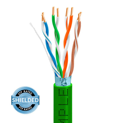 Wavenet 4014-N Cat5e Bulk FTP Shielded Solid CMR/PVC Ethernet Cable, Gigabit 350MHz ETL Listed Bare Copper Network Cable, 1000 Feet - Green