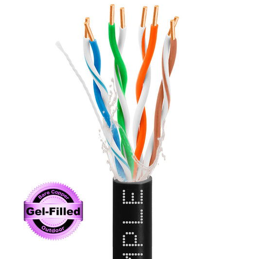 Wavenet 4018-N Cmple - Cat5e Gel Filled Ethernet Cable Outdoor Direct Burial Waterproof Solid Bare Copper Wire, 24 AWG Unshielded Twisted Pair (UTP) - Black 1000 Feet