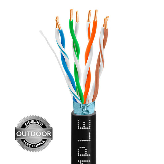 Wavenet 4019-N Cmple - Cat5e Shielded Ethernet Cable Outdoor Direct Burial, Solid Bare Copper Wire, 24 AWG Twisted Pair (FTP) - Black 1000 Feet