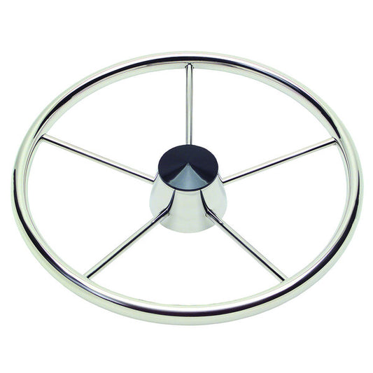 Schmitt &amp; Ongaro 170 13.5" Stainless 5-Spoke Destroyer Wheel w/ Black Cap and Standard Rim - Fits 3/4" Tapered Shaft Helm