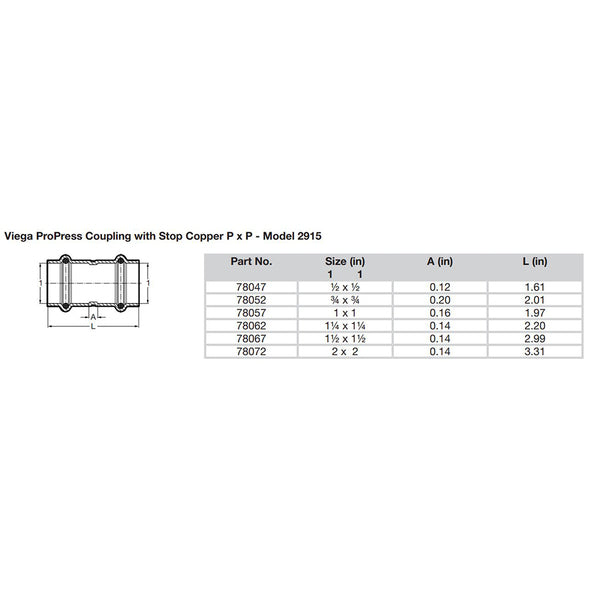 Viega ProPress 1/2" Copper Coupling w/Stop - Double Press Connection - Smart Connect Technology