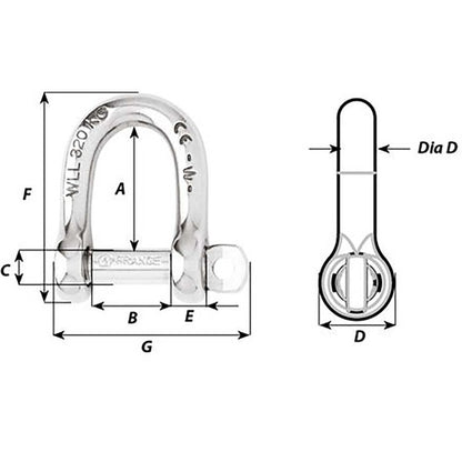 Wichard Self-Locking D Shackle - Diameter 4mm - 5/32"