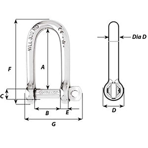 Wichard Self-Locking Long D Shackle - Diameter 4mm - 5/32"