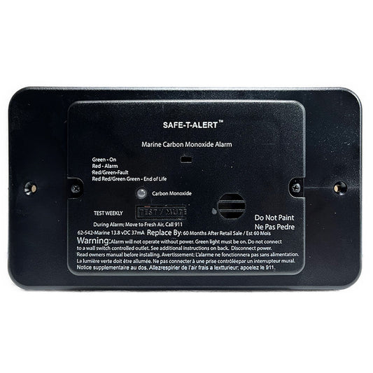 Safe-T-Alert 62 Series Marine Carbon Monoxide - Black - Flush Mount - 12V w/Relay &amp; Trim Ring