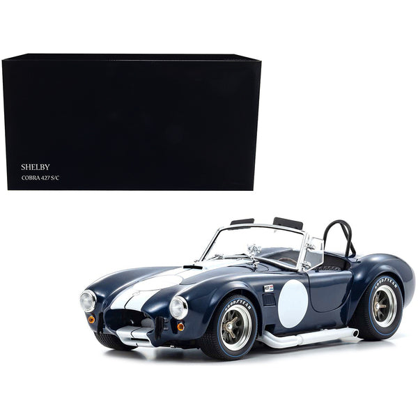 Shelby Cobra 427 S/C Dark Blue Metallic with White Stripes 1/18 Diecast Model Car by Kyosho