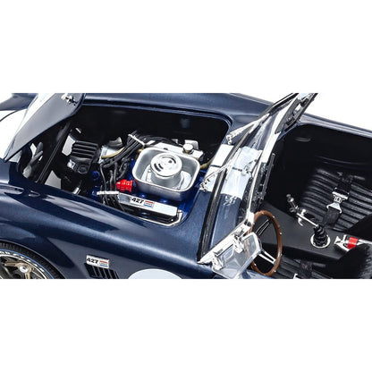 Shelby Cobra 427 S/C Dark Blue Metallic with White Stripes 1/18 Diecast Model Car by Kyosho