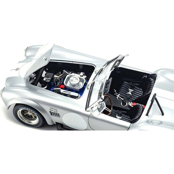 Shelby Cobra 427 S/C Silver Metallic with White Stripes 1/18 Diecast Model Car by Kyosho