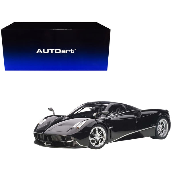 Pagani Huayra Gloss Black with Silver Stripes and Silver Wheels 1/12 Model Car by Autoart