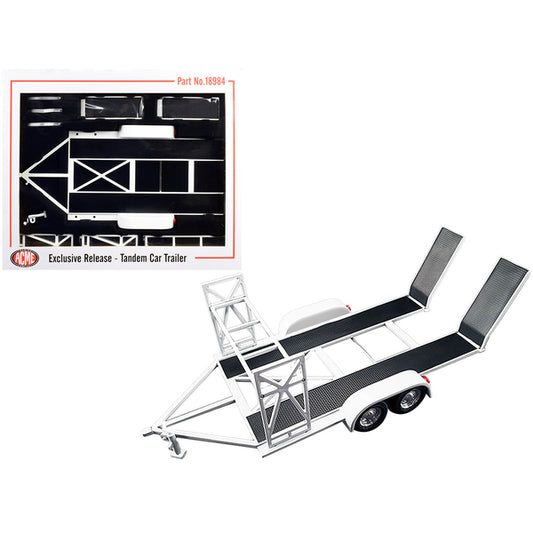 Tandem Car Trailer with Tire Rack White "ACME Exclusive Release" 1/18 Diecast Model by GMP