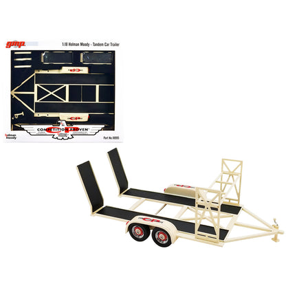 Tandem Car Trailer with Tire Rack Beige "Holman Moody - Competition Proven" 1/18 Diecast Model by GMP