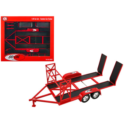 Tandem Car Trailer with Tire Rack Red "So-Cal Speed Shop" 1/18 Diecast Model by ACME