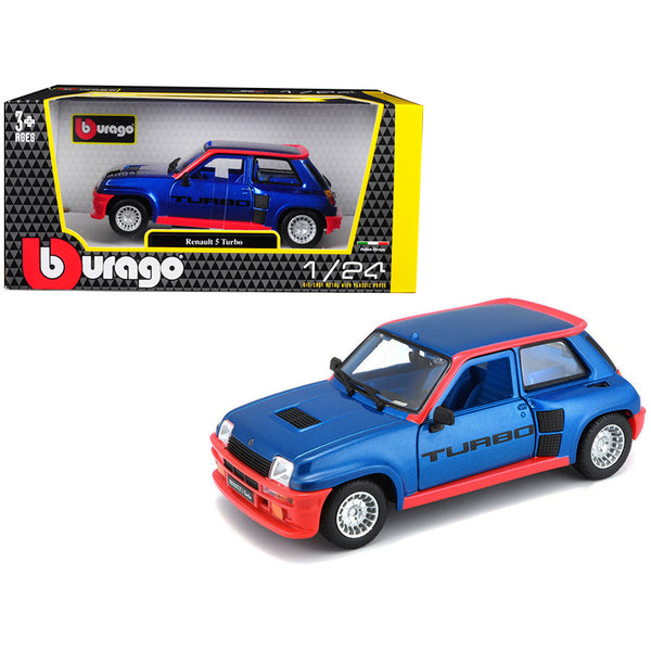 Renault 5 Turbo Metallic Blue with Red Accents 1/24 Diecast Model Car by Bburago