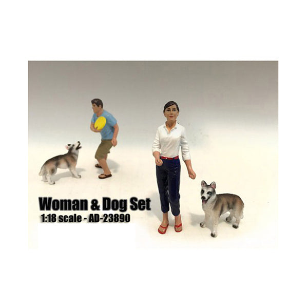 Woman and Dog 2 Piece Figure Set For 1:18 Scale Models by American Diorama