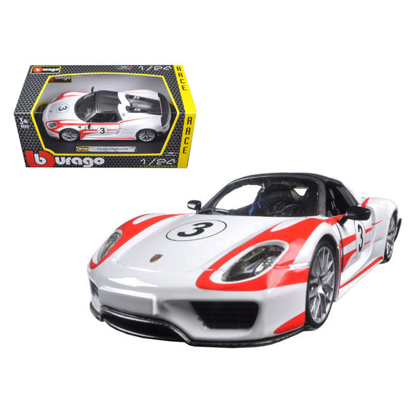 Porsche 918 Spyder Weissach #3 White 1/24 Diecast Model Car by Bburago