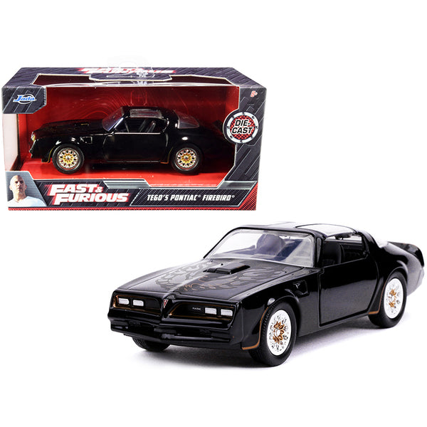 Tego's Pontiac Firebird Black with Gold Stripes and Hood Bird "Fast & Furious" Series 1/32 Diecast Model Car by Jada