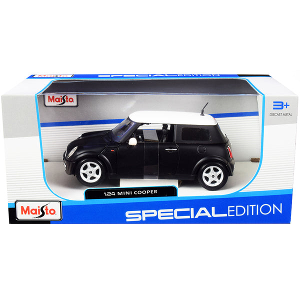 Mini Cooper Matt Black with White Top 1/24 Diecast Model Car by Maisto