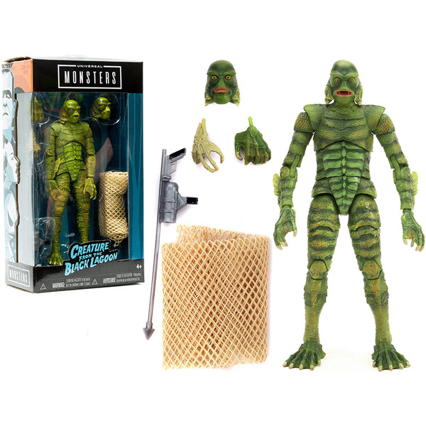 The Creature from the Black Lagoon 6.75" Moveable Figurine with Spear Gun and Fishing Net and Alternate Head and Hands "Universal Monsters" Series by Jada