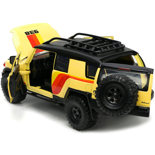 Toyota FJ Cruiser #938 Cream with Matt Black Top with Roof Rack and Stripes "KC Hilites" with Extra Wheels "Just Trucks" Series 1/24 Diecast Model Car by Jada