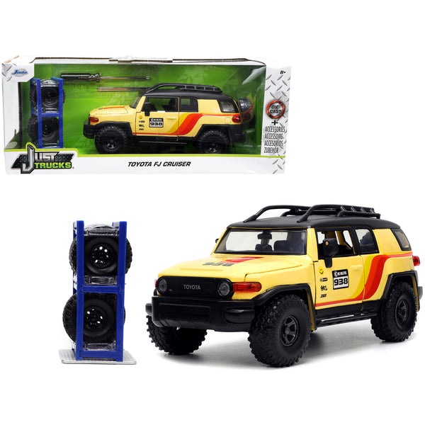 Toyota FJ Cruiser #938 Cream with Matt Black Top with Roof Rack and Stripes "KC Hilites" with Extra Wheels "Just Trucks" Series 1/24 Diecast Model Car by Jada