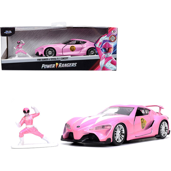 Toyota FT-1 Concept Pink Metallic and Pink Ranger Diecast Figurine "Power Rangers" "Hollywood Rides" Series 1/32 Diecast Model Car by Jada