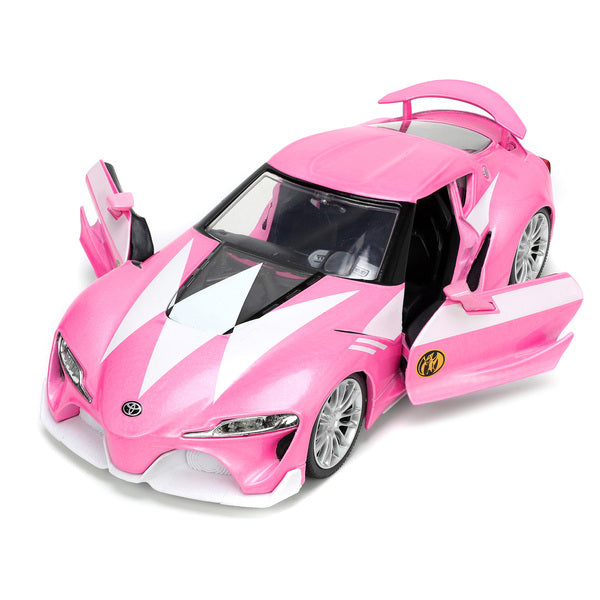 Toyota FT-1 Concept Pink Metallic and Pink Ranger Diecast Figurine "Power Rangers" "Hollywood Rides" Series 1/24 Diecast Model Car by Jada