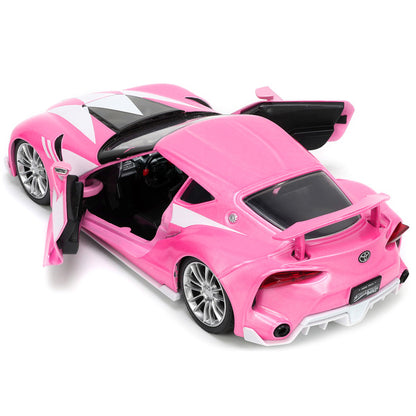 Toyota FT-1 Concept Pink Metallic and Pink Ranger Diecast Figurine "Power Rangers" "Hollywood Rides" Series 1/24 Diecast Model Car by Jada