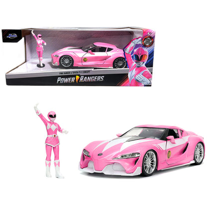 Toyota FT-1 Concept Pink Metallic and Pink Ranger Diecast Figurine "Power Rangers" "Hollywood Rides" Series 1/24 Diecast Model Car by Jada