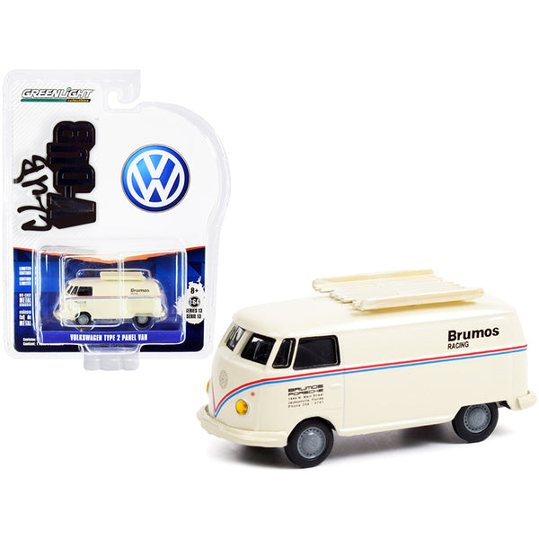 Volkswagen Type 2 Panel Van "Brumos Racing" Cream with Red and Blue Stripes "Club Vee V-Dub" Series 13 1/64 Diecast Model Car by Greenlight