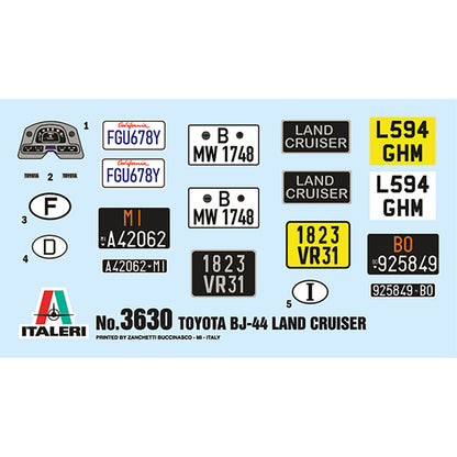 Skill 3 Model Kit Toyota BJ44 Land Cruiser 1/24 Scale Model by Italeri