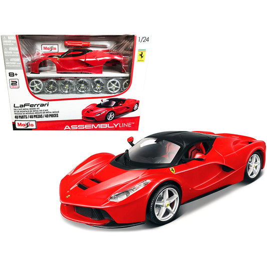 Model Kit Ferrari LaFerrari Red with Black Top (Skill 2) "Assembly Line" 1/24 Diecast Model Car by Maisto