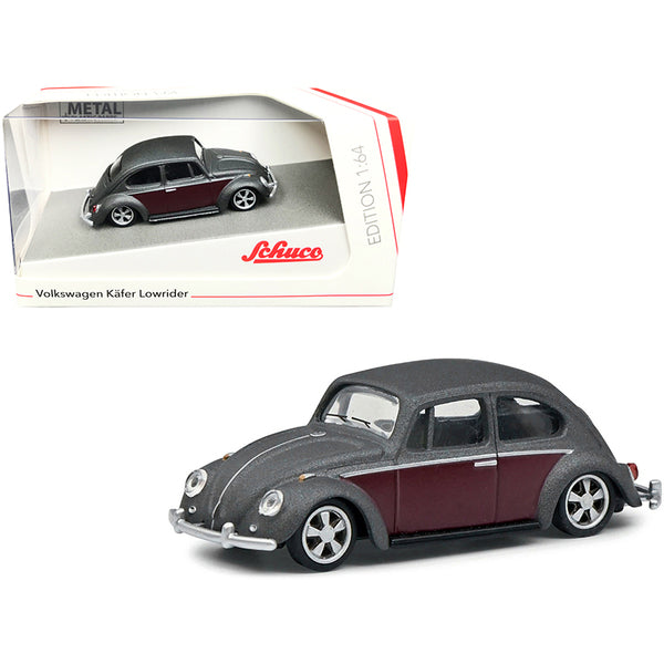 Volkswagen Beetle Lowrider Matt Gray Metallic with Burgundy Sides 1/64 Diecast Model Car by Schuco