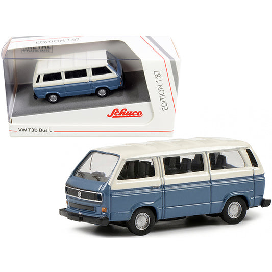 Volkswagen T3b Bus L Blue and Cream 1/87 (HO) Diecast Model by Schuco