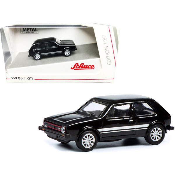 Volkswagen Golf I GTI Black with Silver Stripes 1/87 (HO) Diecast Model Car by Schuco