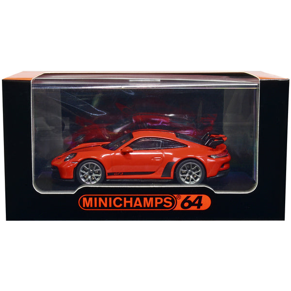 Porsche 911 (992) GT3 Lava Orange with Black Stripes 1/64 Diecast Model Car by Minichamps