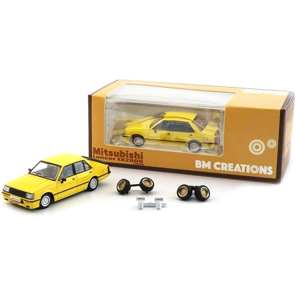 Mitsubishi Lancer EX2000 Turbo Yellow with Stripes with Extra Wheels 1/64 Diecast Model Car by BM Creations