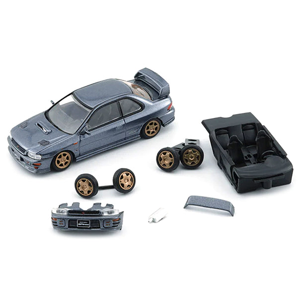 Subaru Impreza WRX GC8 Type R (3-6 Gen) Dolphin Gray Metallic with Extra Wheels and Parts 1/64 Diecast Model Car by BM Creations