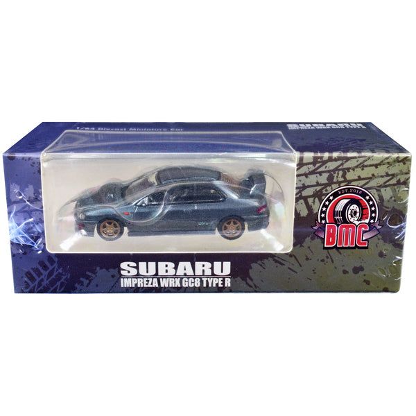 Subaru Impreza WRX GC8 Type R (3-6 Gen) Dolphin Gray Metallic with Extra Wheels and Parts 1/64 Diecast Model Car by BM Creations