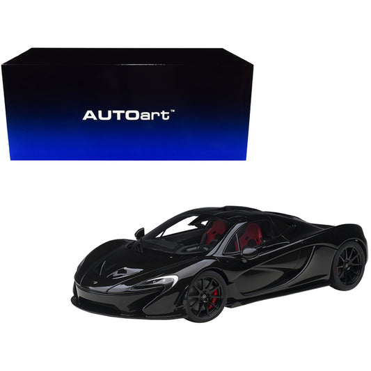 McLaren P1 Fire Black with Red and Black Interior 1/18 Model Car by Autoart