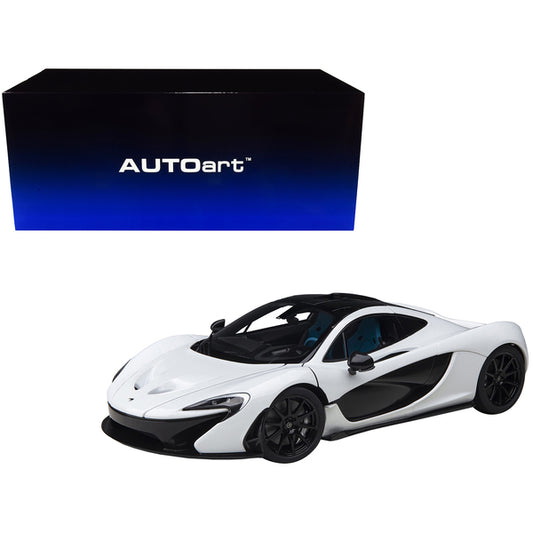 McLaren P1 Alaskan Diamond White with Blue and Black Interior 1/18 Model Car by Autoart