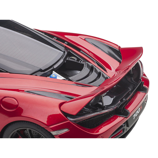 Mclaren 720S Memphis Red Metallic with Black Top and Carbon Accents 1/18 Model Car by Autoart