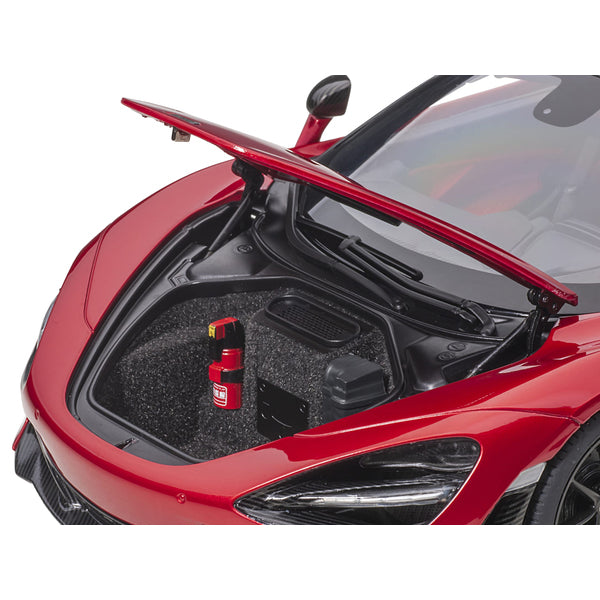 Mclaren 720S Memphis Red Metallic with Black Top and Carbon Accents 1/18 Model Car by Autoart