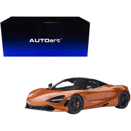 McLaren 720S Azores Orange Metallic with Black Top and Carbon Accents 1/18 Model Car by Autoart